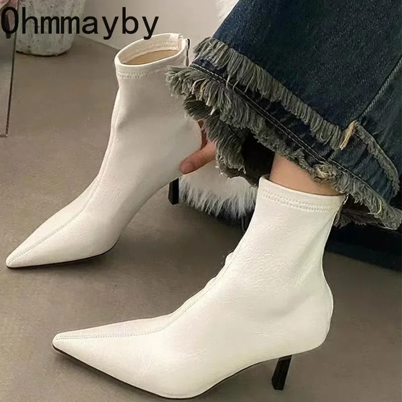 Pointed Toe Women Slim Ankle Boots Fashion Back Zippers Shoes Autumn Winter Thin High Heel Women\'s Morder Short Booties