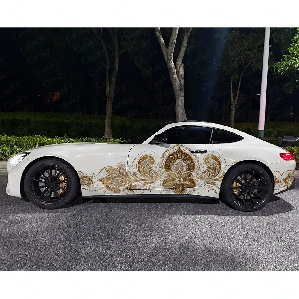 2pcs Gilded Mandala Car Side Wraps, Self-Adhesive PVC Waterproof & Scratch-Resistant Stickers, Car Accessory Gift view 4