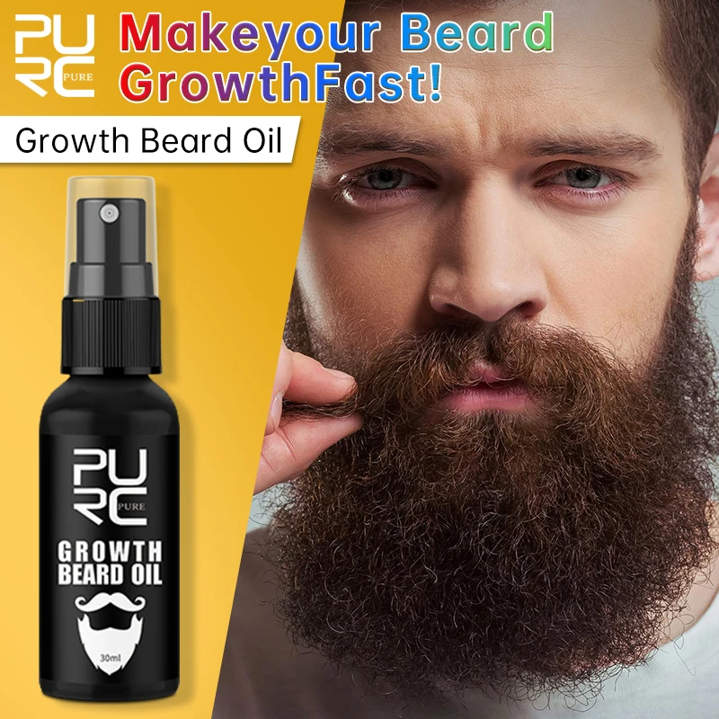 Aceite para el crecimiento de la barba PURC para hombres, aceite para la barba suave y nutritivo, productos para el crecimiento del cabello, cuidado de la barba