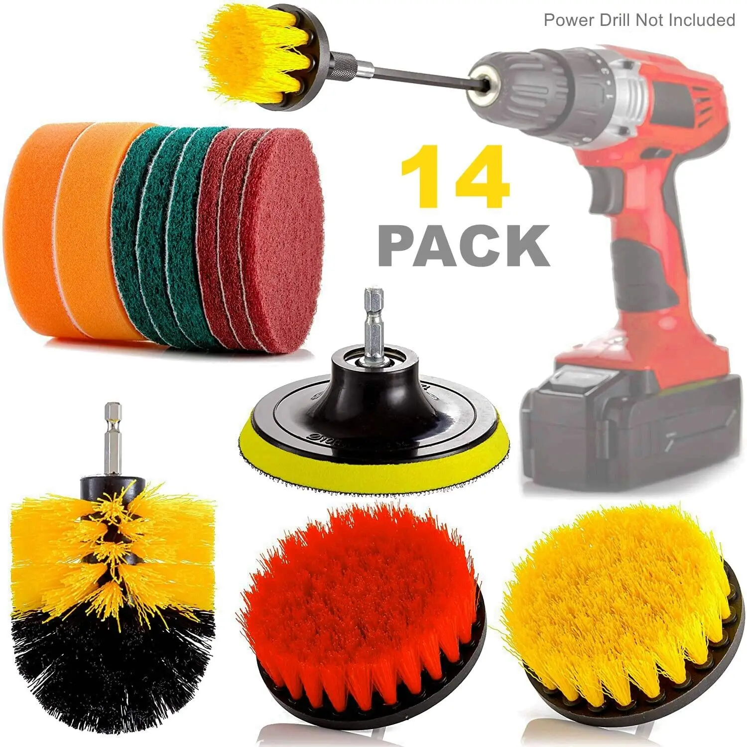 14pcs-set 33sets-ctn Combination Power Scrubber Attachments Case-Enclosed Drill Brush Set Carpet Tile Grout Cleaning