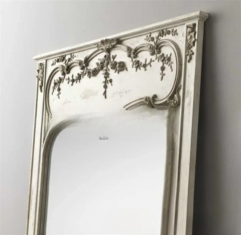 Solid wood carving flower full-length mirror custom furniture clothing store fitting mirror cloakroom floor-to-ceiling