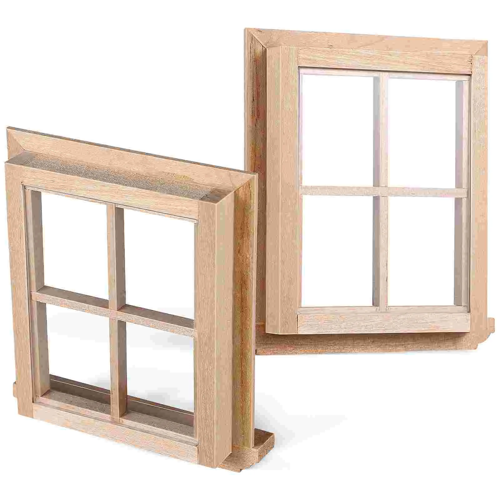 2 Pcs Four Windows Puzzle House Decorations Toys Furniture Mini Miniature Tiny Frames Model