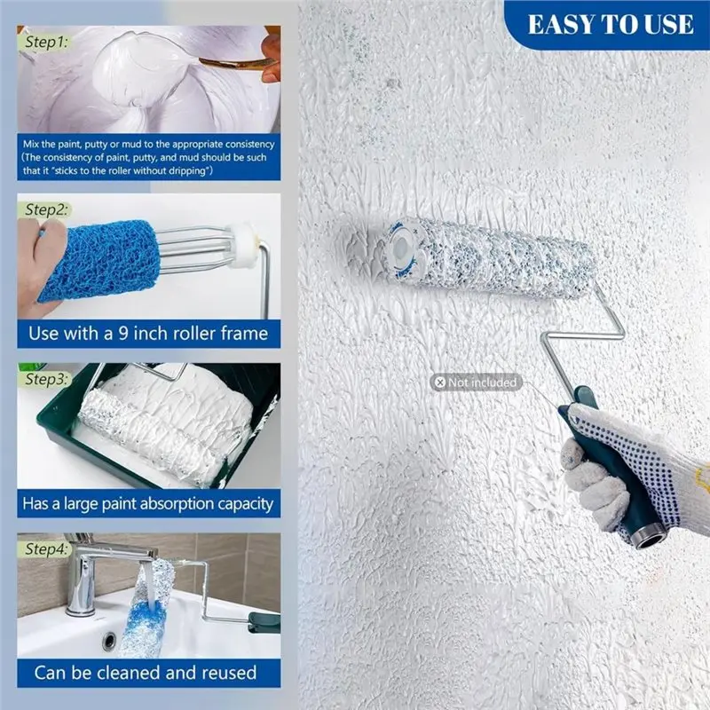 A02F-4Pack Textured Paint Rollers For Painting Walls For Home Improvement Paint Supplies