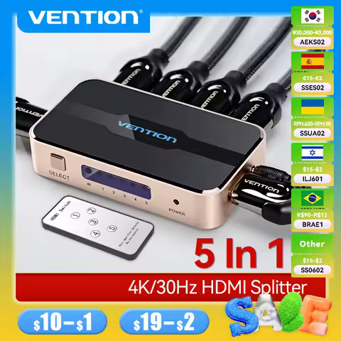 Vention HDMI Splitter 5 in 1 out 4K/30Hz HDMI 5x1 3x1 Adapter for XBOX 360 TV Mi Box Switch PS5 PS4 3 in 1 out HDMI 2.0 Switcher
