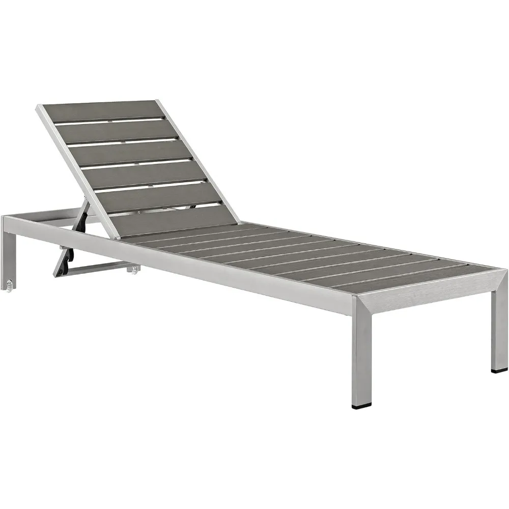 

Shore Aluminum Outdoor Patio Chaise Lounge Chair in Silver Gray