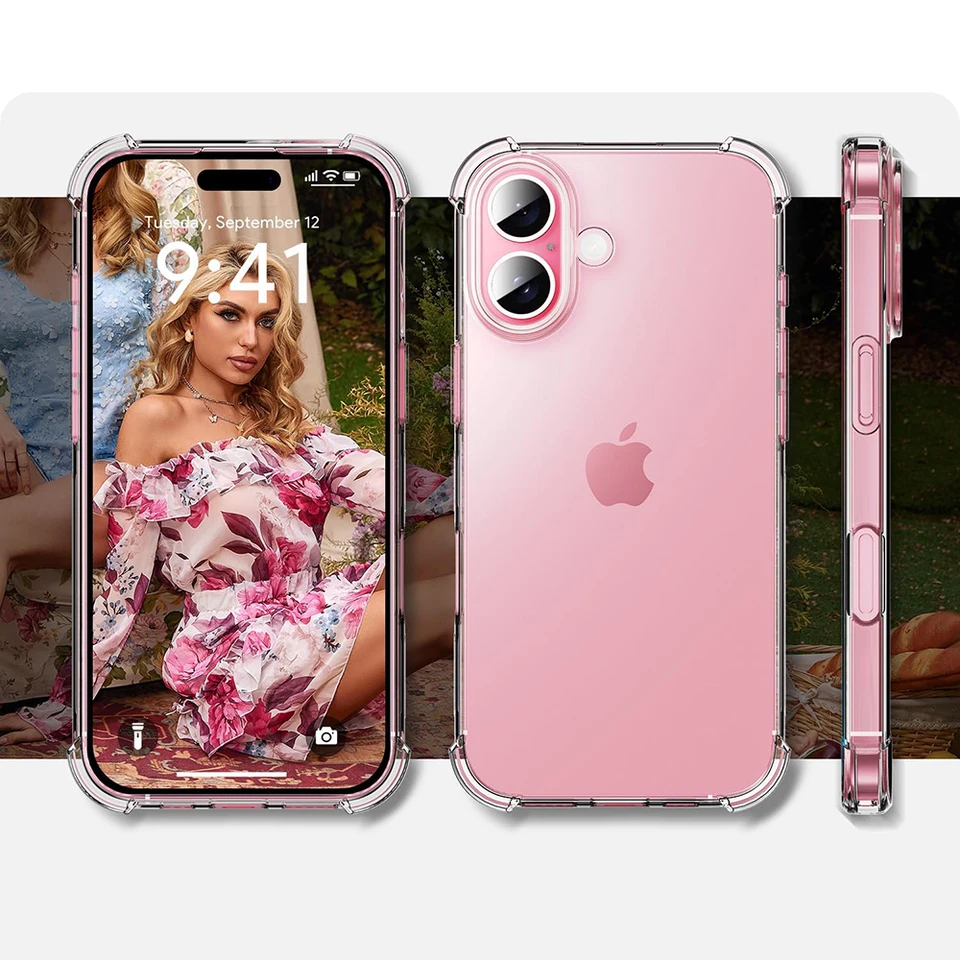 Funda de silicona de lujo a prueba de golpes para iPhone 17 16 15 14 13 12 11 Pro Max Air X XS 7 8 Plus, transparente con borde protector 2