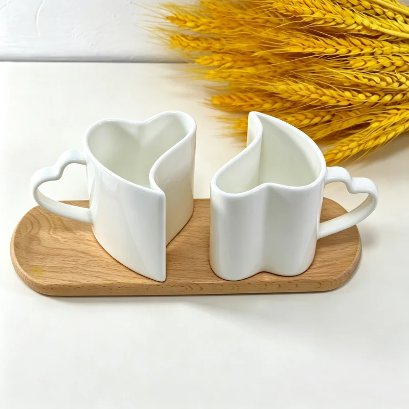 300ML, 2pcs/lot,  fine bone china lover thermal cup, novelty espresso cups, heart shaped mug,  wedding gift, white porcelain cup