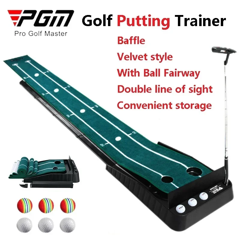 

PGM 3M Mini Golf Putter Trainer Ball Return Fairway Portable Indoor Putting Practice Mat with Baffle Velvet Golf Green Carpet