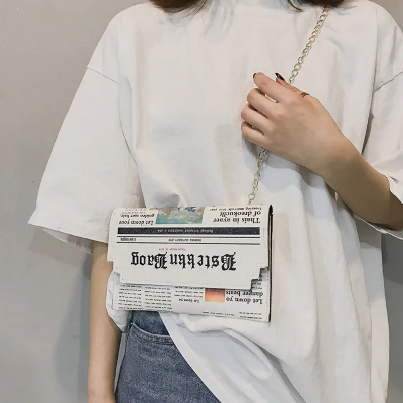 Envelope Bag Women New Personality Inkjet Newspaper Clutch Bags Joker Shoulder Messenger Bag Chain Evening Bags Dropshipping