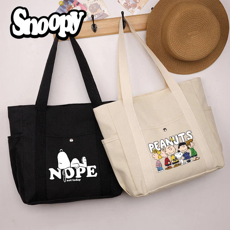 Snoopy Woman's Handbags Fashion Cartoon Anime Canvas Shoulder Bag Cute Cartoon Large Capacity for Female Girls Tote Mommy Bags