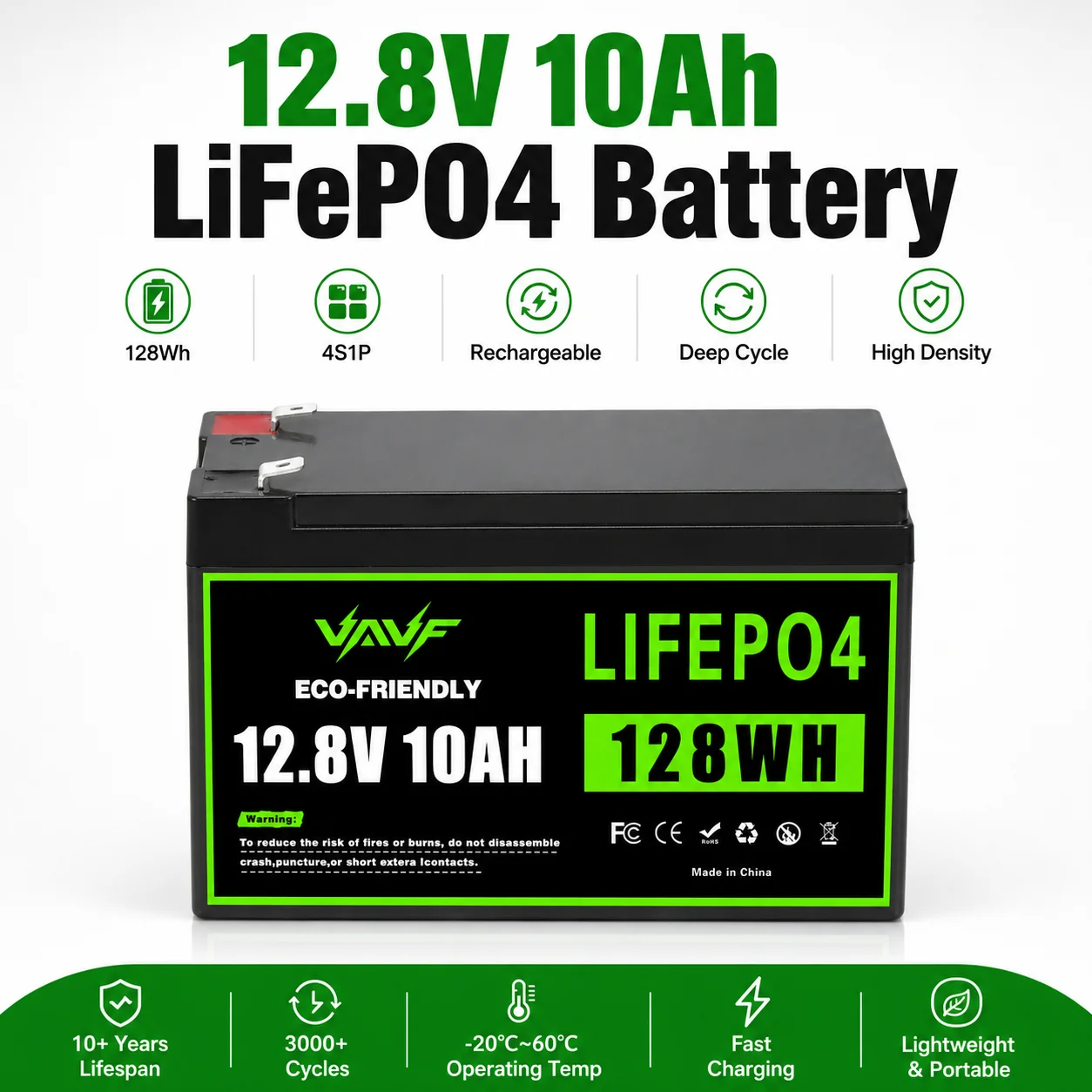 12.8V 10Ah 4S1P LiFePO4 Rechargeable Battery High Density Deep Cycle Lithium Pack for Sprayer Portable Speaker Camping Outdoor