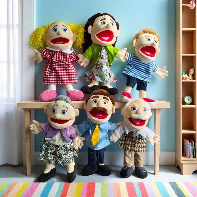 38cm Family Member Hand Puppet Soft Doll Stuffed Figurine Kindergarten Educational Talking Stories Kids Baby Birthday Xmas Gifts