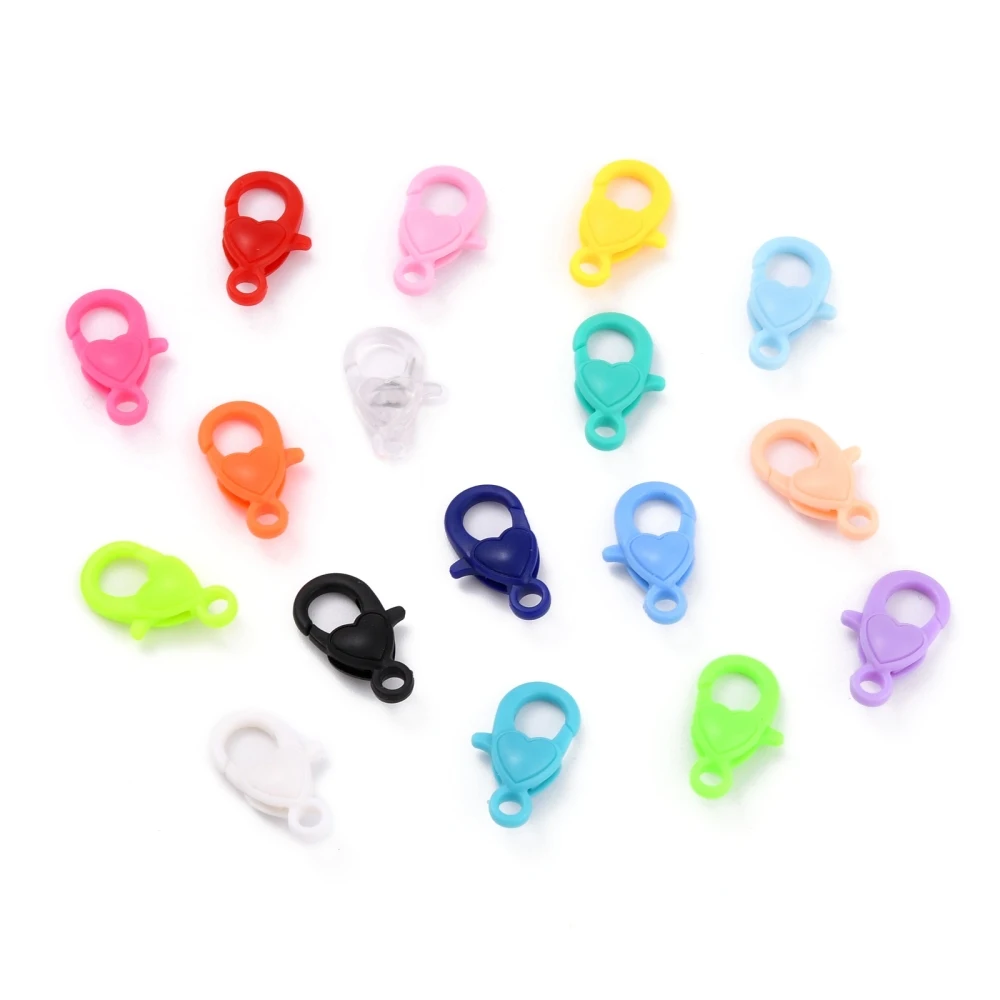 100Pcs Plastic Heart Lobster Claw Clasps Colorful Lanyard Snap Clip Hooks for Jewelry Making DIY Crafts Handmade Keychain