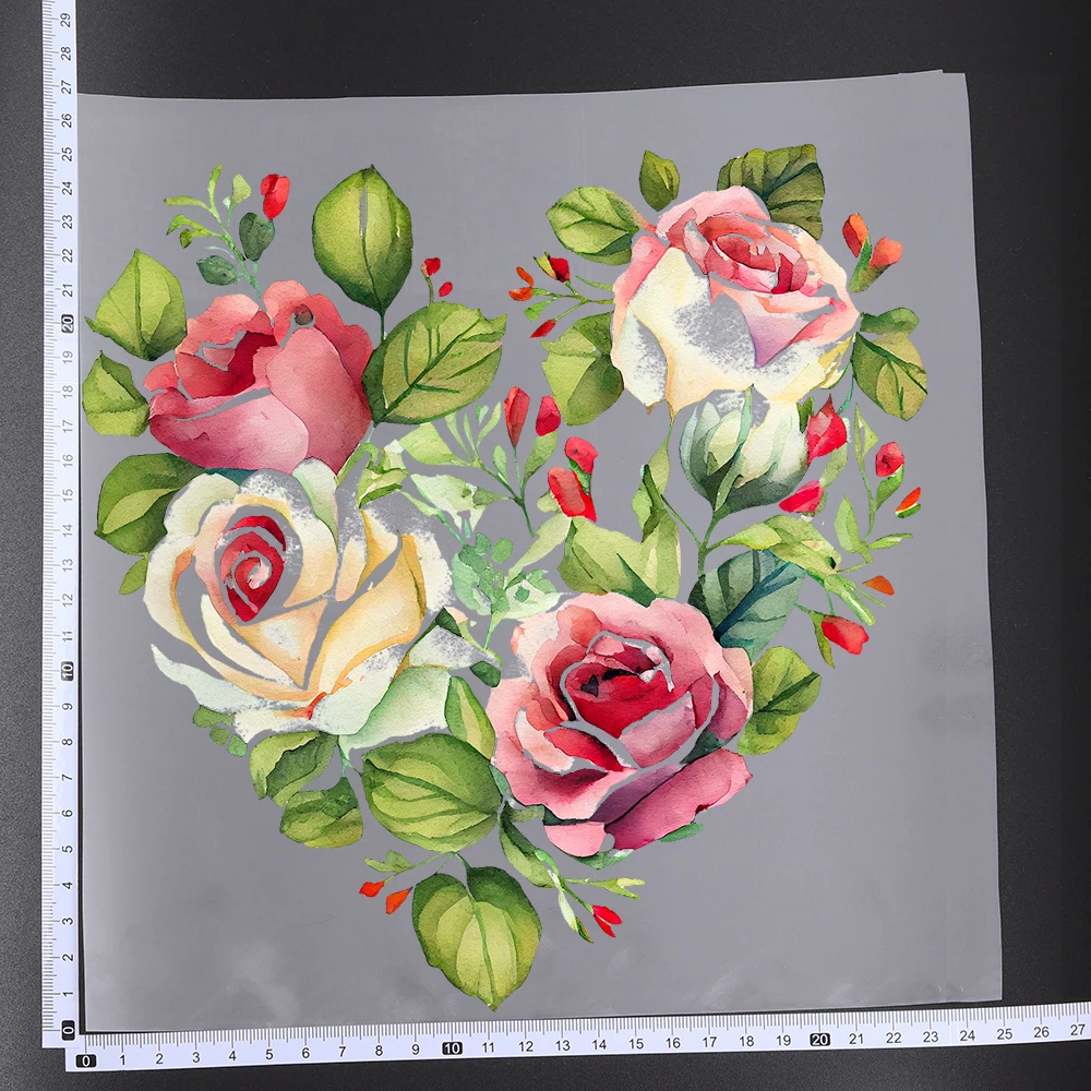 25CM Rose Daisy Flower Heart Love Shape Heat Transfer Patches For Clothes DIY A-Level Washable Shirt Iron-on Thermal Sticker