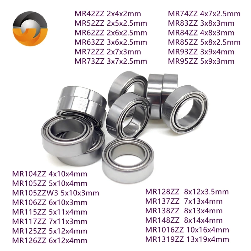 10PCS Miniature Bearing MR52 MR62 MR42 MR63 MR93 MR74 MR84 MR104 MR85 MR95 MR105 MR115 MR106 MR126 MR117 MR128 ZZ Ball Bearings