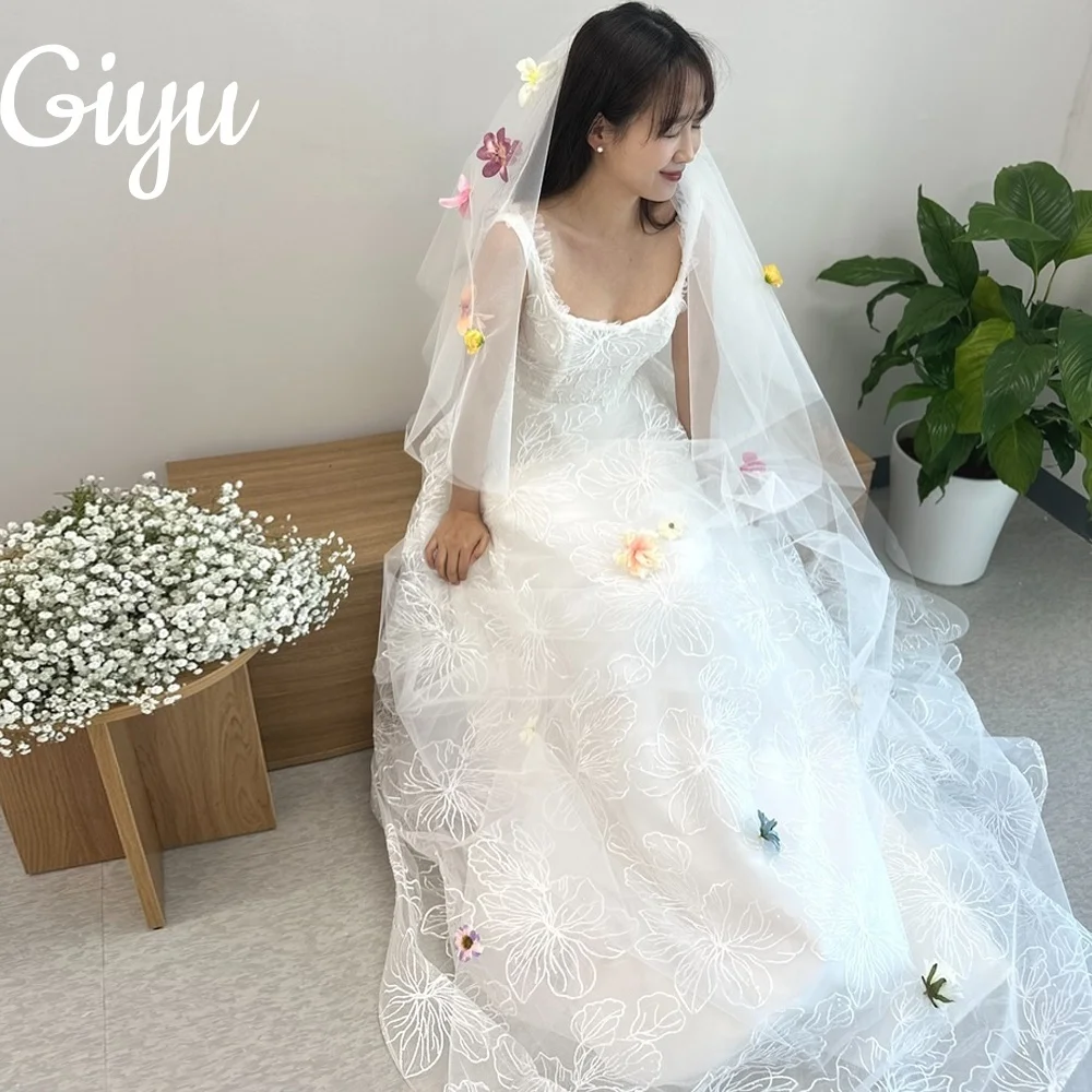 

Giyu Fairy Flower Lace A-line Wedding Dresses Square Collar Pleat New Korea Photoshoot Bridal Gown 웨딩드레스 Customized 2025