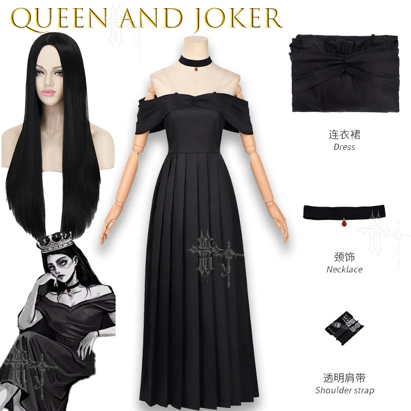 Cold Queen Crazy Joker Matching Cos Outfit Dark Carnival Off Shoulder Dress Full Cosplay Suit Convention Halloween Party Lolita