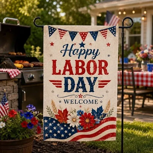 Happy Labor Day Welcome Garden Flag Vintage Patriotic USA Autumn Fall Yard Flag YYZ