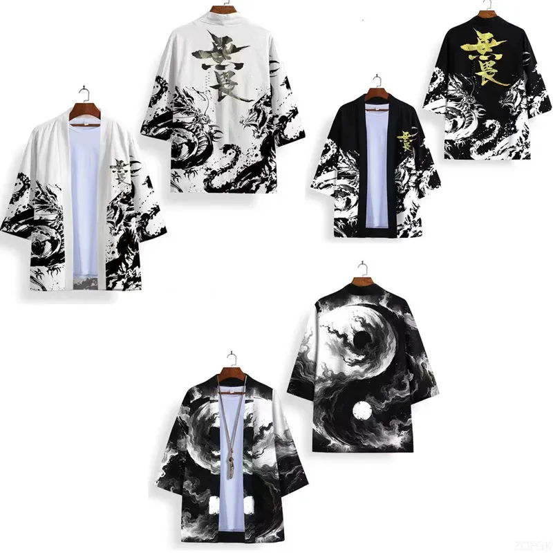 

Летнее досуг, новая серия в китайском стиле, свободное кимоно Ukiyo-e, тканый плащ с 3D принтом, халат, домашняя одежда