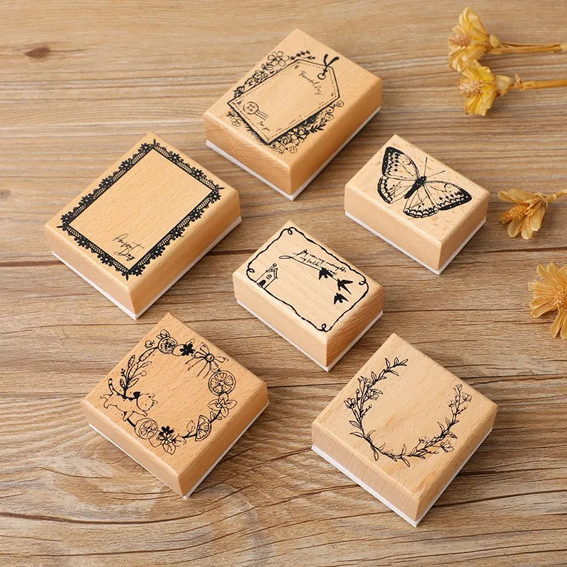 Wood Mounted Rubber Stamps Butterfly And Cat Decorative Wooden Rubber Stamp for DIY Craft Card Scrapbooking Supplies