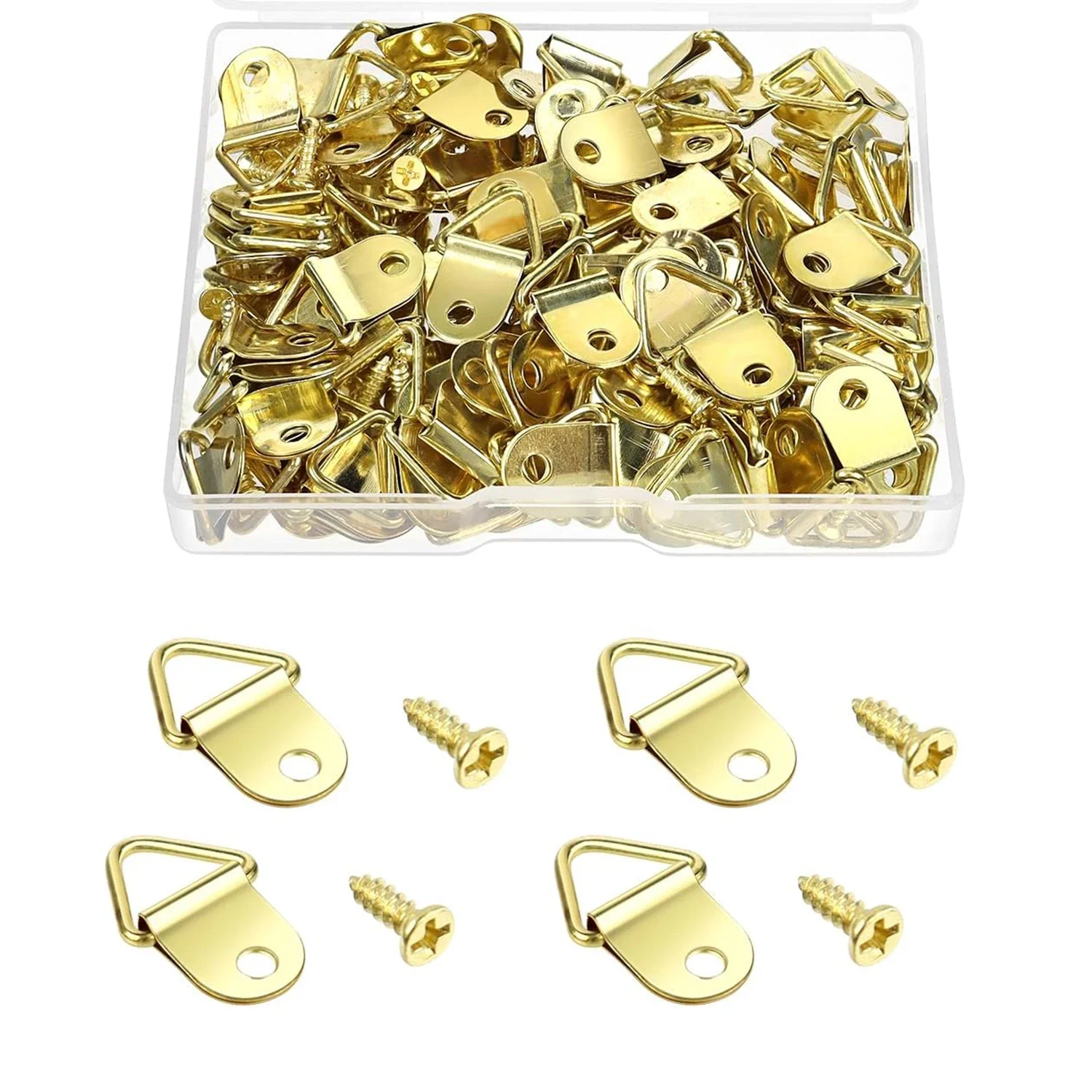 100 Sets Bilderaufhänger mit Schrauben, kleiner dreieckiger Ring, leichte D-Ringe für Uhr, Spiegel, Gemälde, Kunstwerke, Bilderrahmen – Detail 15