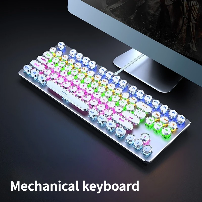 

EWEADN TK100 Retro Punk Mechanical Keyboard Blue Switch Luminous Wired USB Computer Office Gaming Keyboard Green Axis 87/104keys