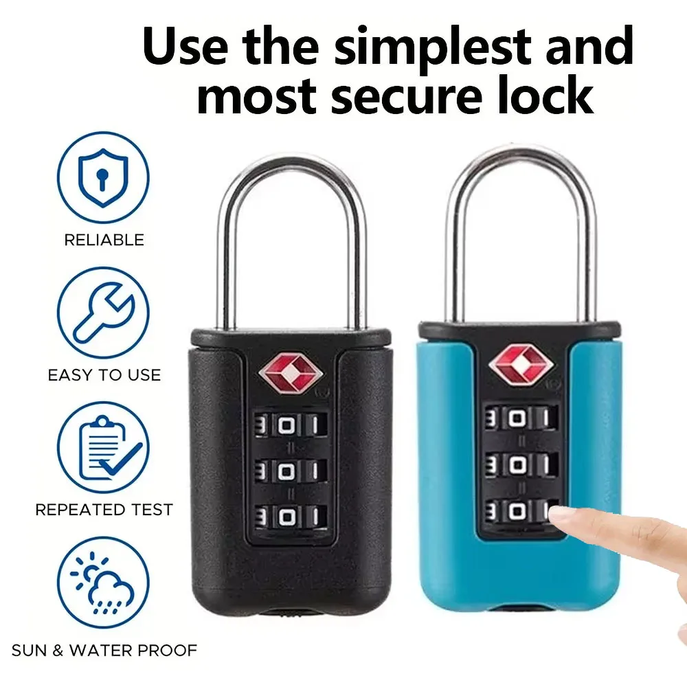 3 Digit Combination Lock Black TSA Approved Luggage Padlock Password Changeable Travel Lock for Suitcase Backpack Bags Security