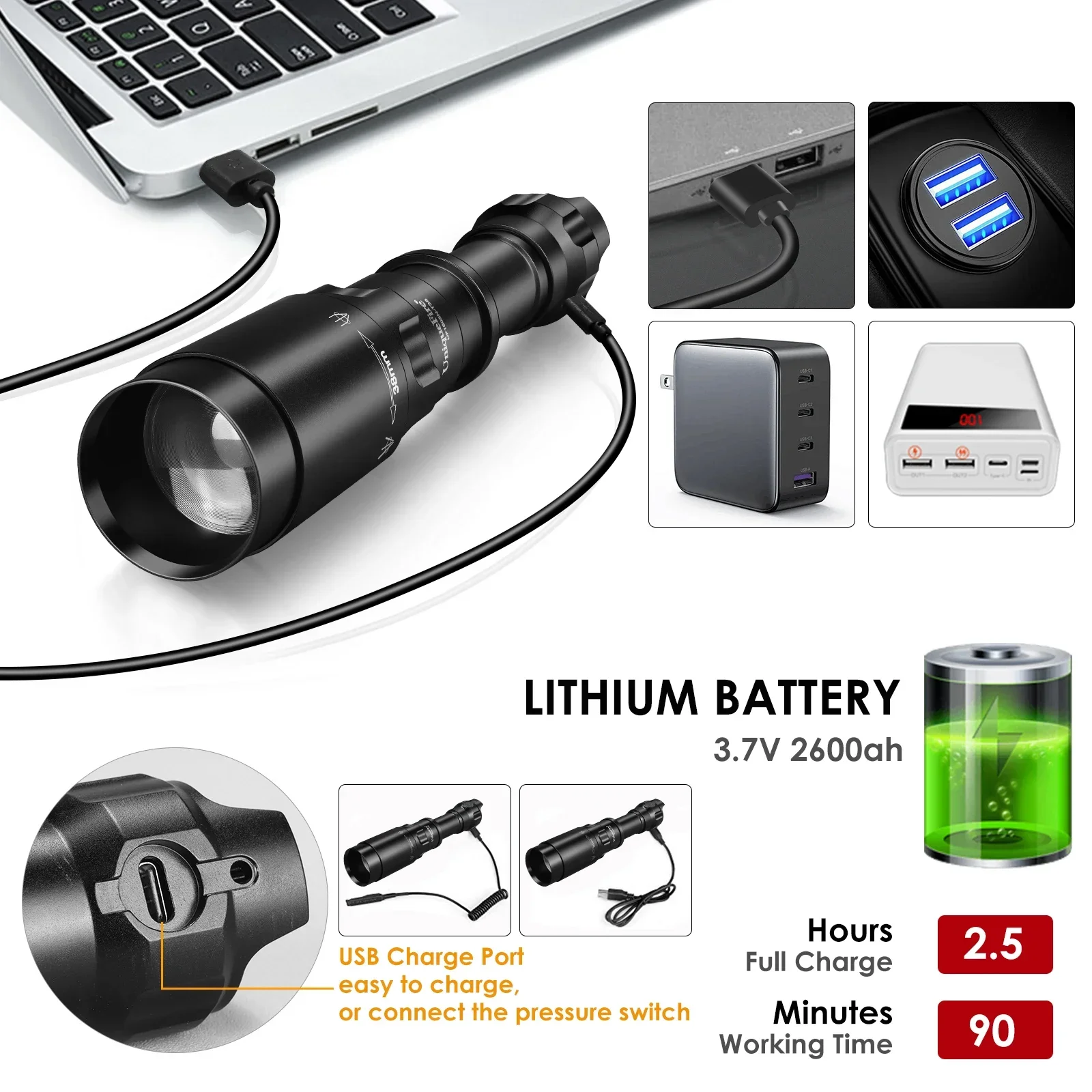 UniqueFire 1605 Vcsel940 Vcsel850 IR latarka LED noktowizyjna z zoomem USB C latarka akumulatorowa ściemniacz Swtich Max.1500 metrów