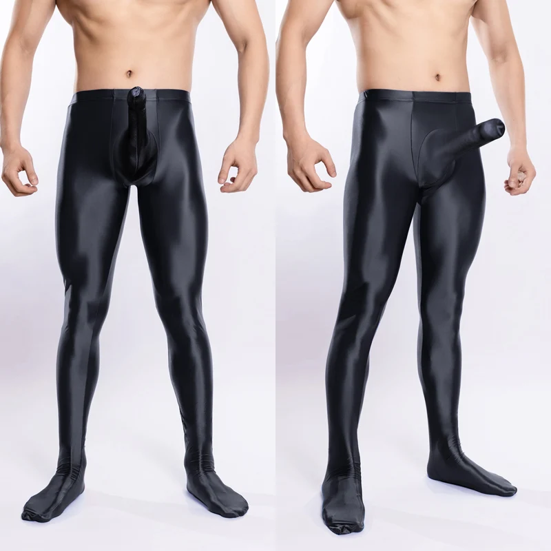 Men's shiny pantyhose Mens Stretchy Long Johns Hot Pilates Pants Bulge Pouch Base Pants Sports Leggings Fitness Long Underpant