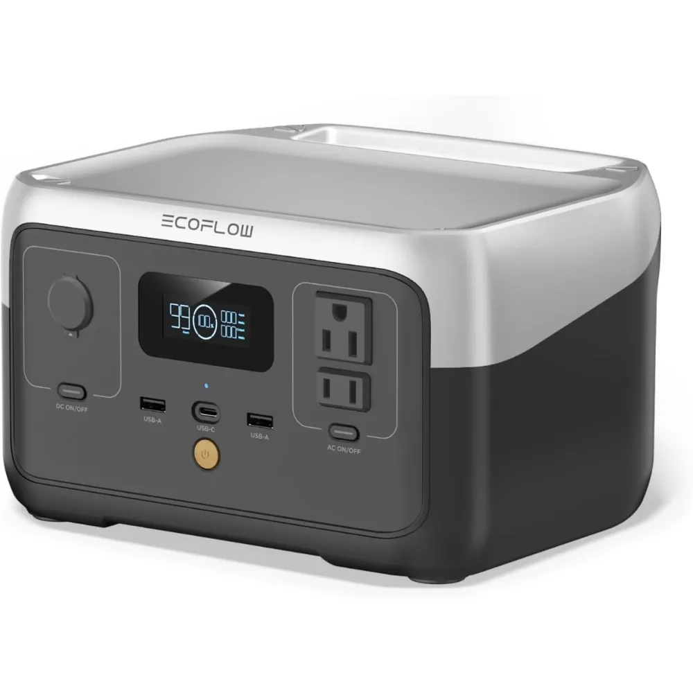 OW Portable Power Station RIVER 2, 256Wh LiFePO4 Battery/ 1 Hour Fast Charging, 2 Up to 600W AC Outlets, Solar Generator