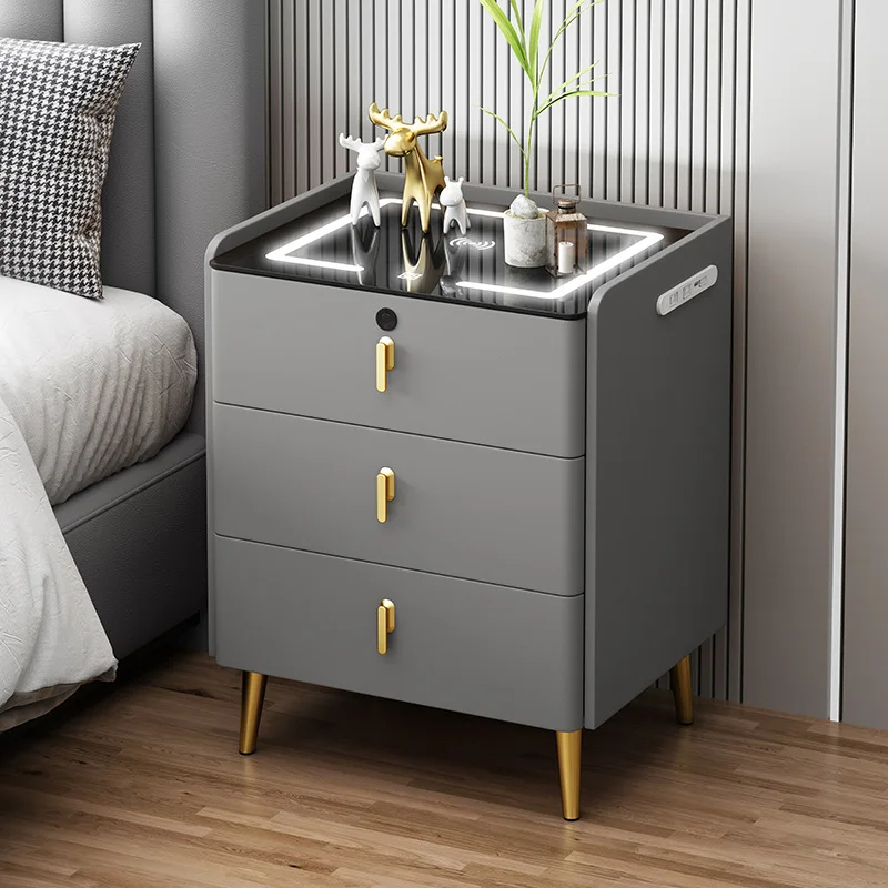 Smart bedside table Modern cabinet Simple 2024 New solid wood bedroom Light luxury high-end bedside storage cabinet