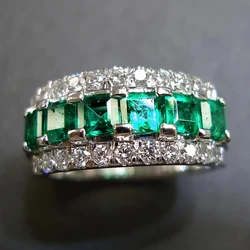 Huitan Temperament Women Finger-ring with Brilliant Green/White Cubic Zirconia Luxury Elegant Lady Accessories for Party Jewelry