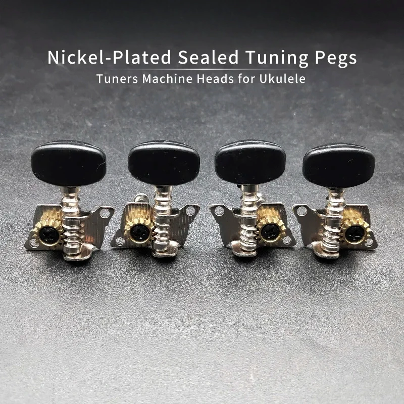 

2R2L Nickel-Plated Ukulele Guitar Tuning Pegs Tuners Machine Head Black Knob