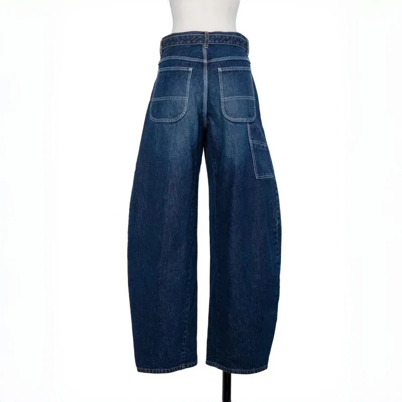 SAC high waist casual wide leg retro wash loose scimitar jeans