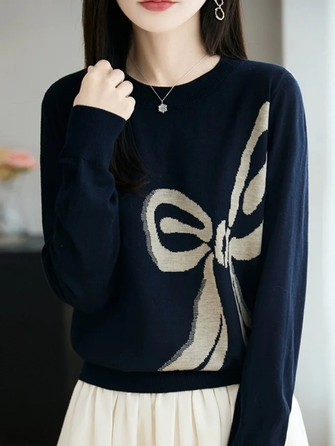 

Ele Knitted Knot Top High-end Women's Faion Early Autumn Sweater Soft Polyester Camere Blend Long Sve ro...