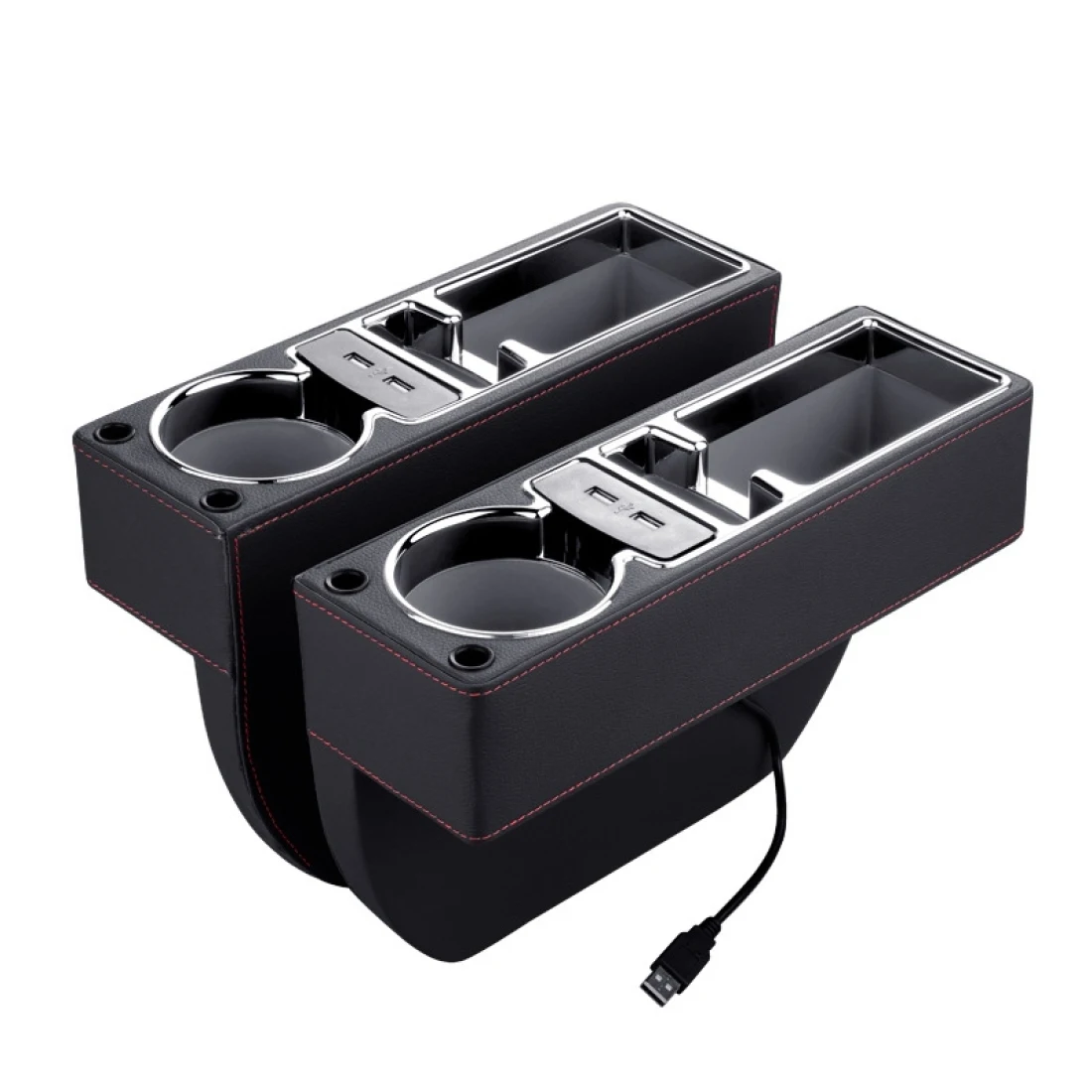 Car Multi-functional Dual USB Console PU Leather Box Cup Holder Seat Gap Side Storage Box