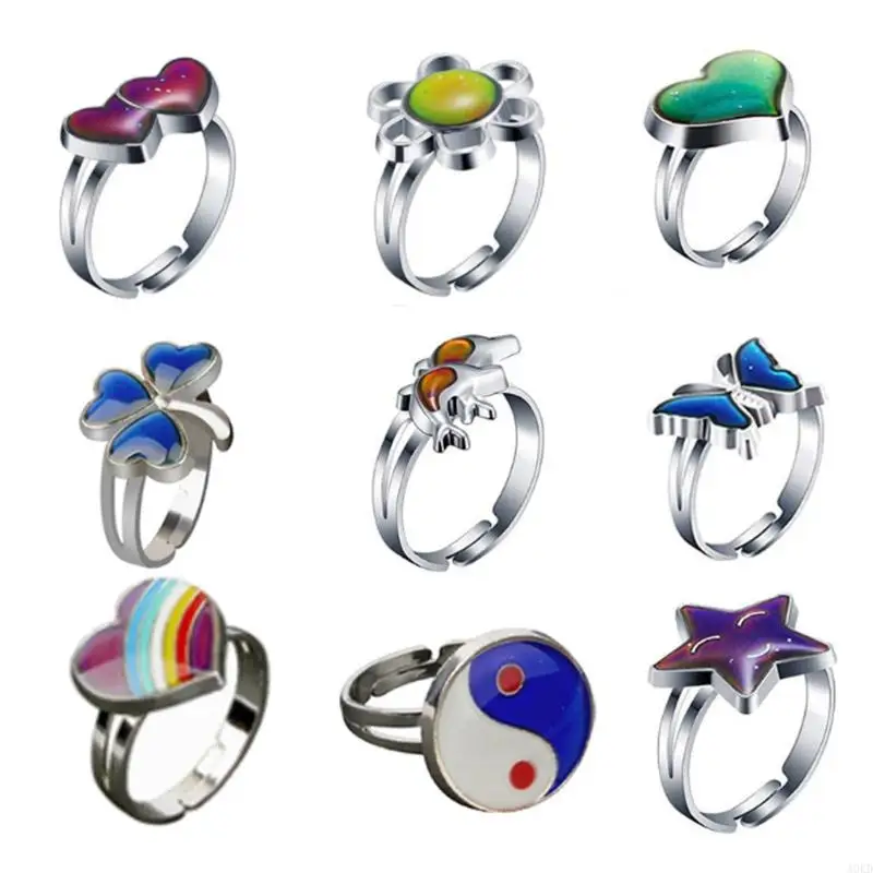 30pcs Punk Temperature Change Design Rings for Women Goth Hip Hop Retro Fashion Male Couple Birthday Festival Jewelry