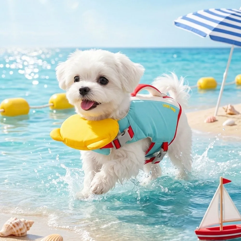 Strong Buoyancy Dog Life Jacket Adjustable Waterproof Dog Swimming Suit Quick Drying Thick Sponge Pad Dog Life Preserver Boating