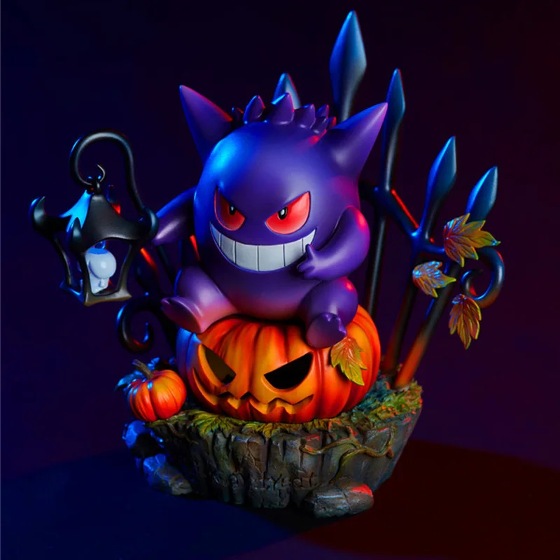 

Pokemon Anime Gengar King Figure Halloween Geng Ghost Pumpkin Lantern Resin figurines statue Decoration Doll toy Gift