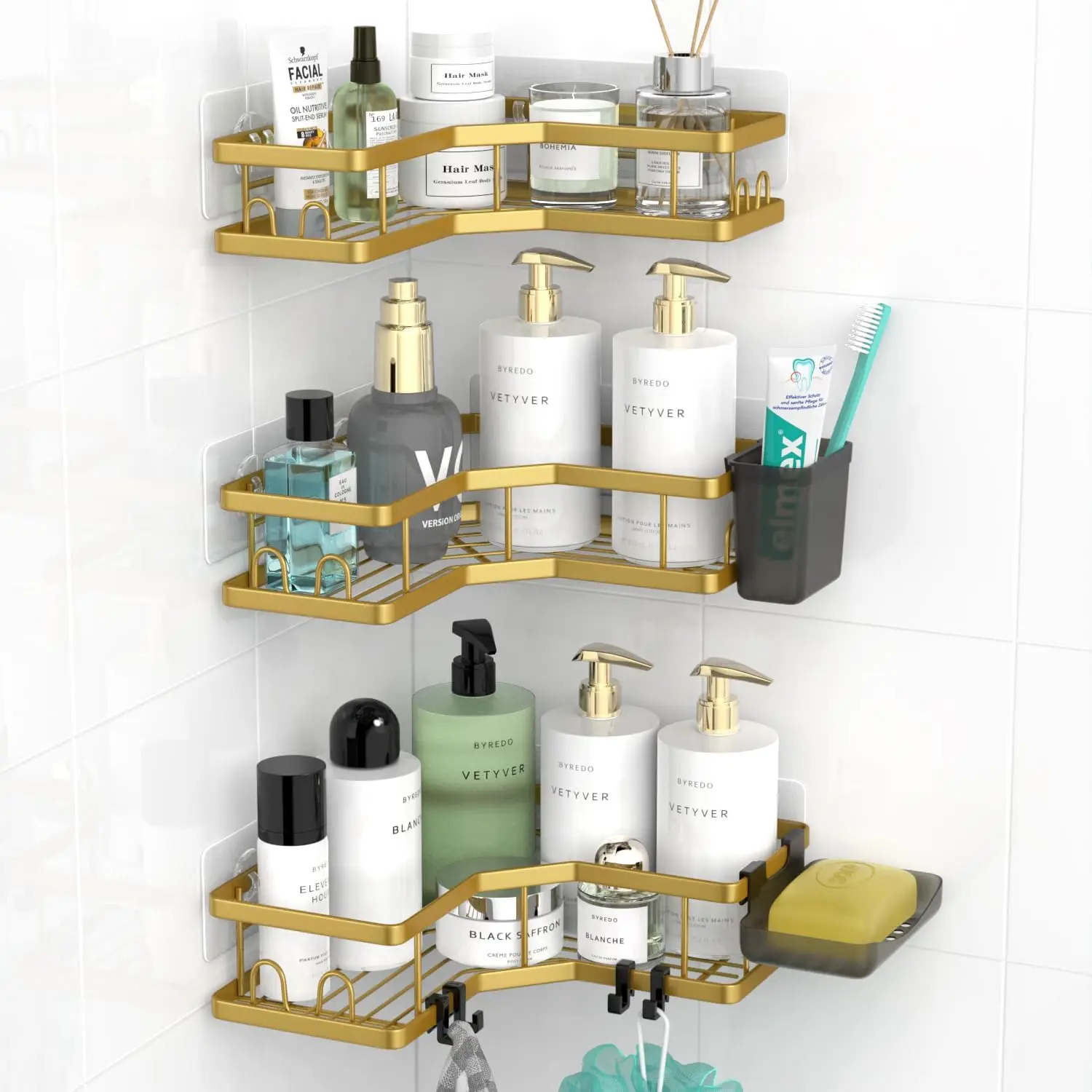 

Corner Shower Caddy Bathroom Organizer Adhesive Shower Rack Bathtub Shelves - 3Pack No Drilling Shower Shelf