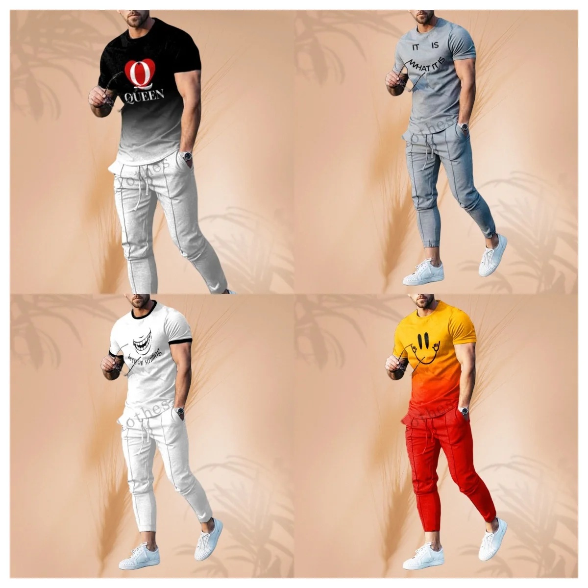 

Men's Trousers Tracksuit 2 Piece Set 3D Printed Jogger Sportswear Short Sleeve T Shirt+Long Pants Casual Suit Street Clothes