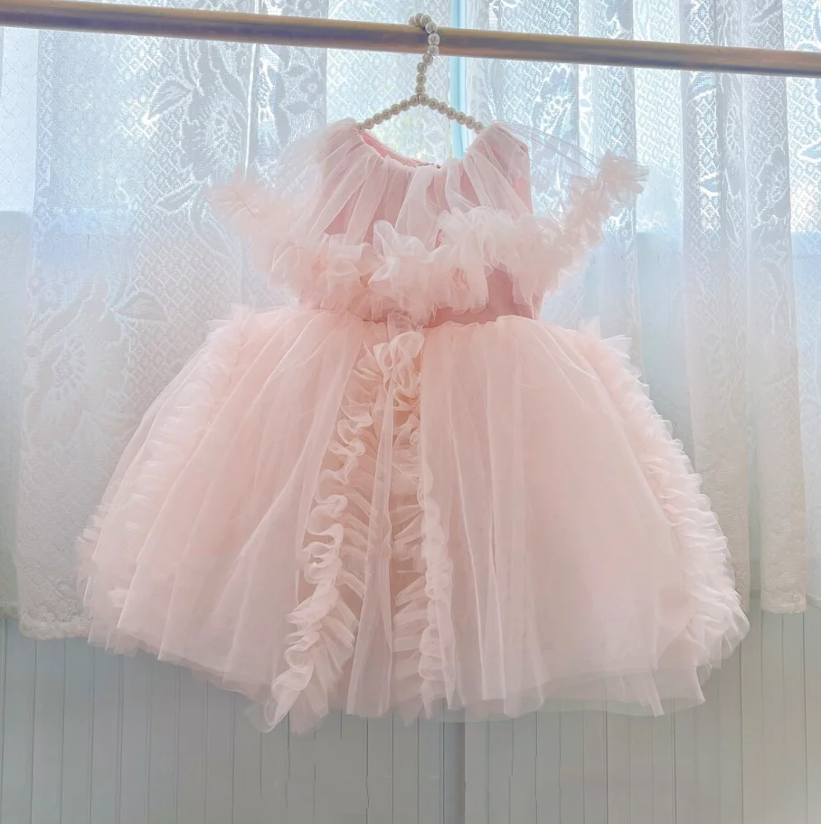 

Pink Soft Tulle Baby Girls First Birthday Dress Wedding Flower Girl Dress Infant Toddler Tutu Outfit 12M 24M Christmas New Cloth