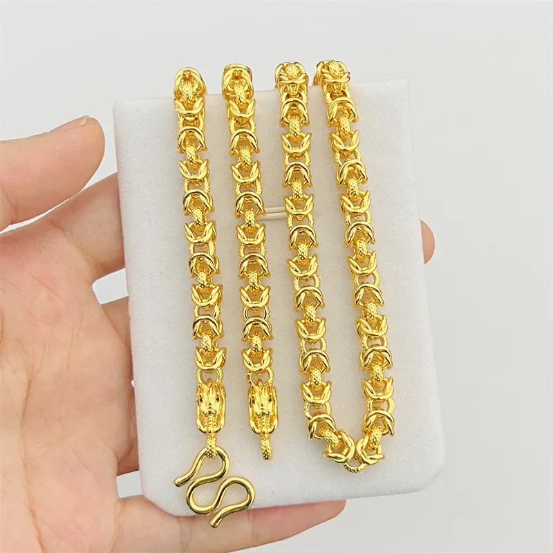 NovaGlod 2025 new creative 24K real gold jewelry square hair necklace 9999 men and women's cloth pattern chain fashion accessori