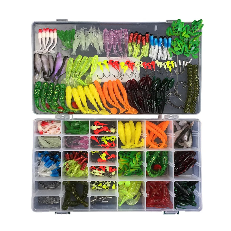 

PRO BEROS 301Pcs Soft Bait Curly Worm Jig Hooks Wobblers Fishing Lure Artificial Silicone Baits With Box Tackle Accessories