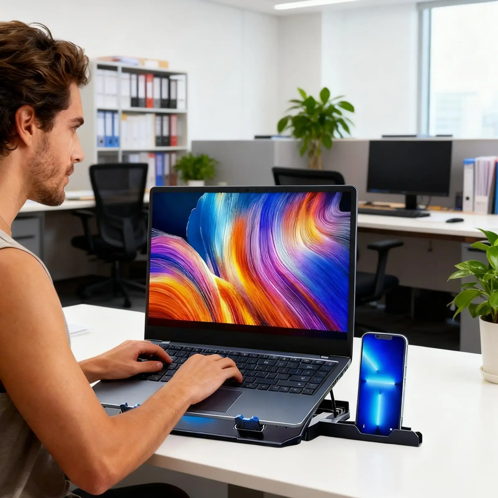 Laptop Cooling Pad Computer Heat Reduction Riser Laptop Stand With Fan For Desk Work Meeting Travel Office Bedroom