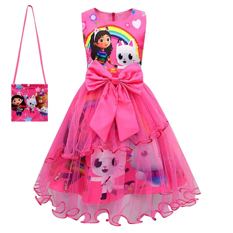 여름 소녀 드레스 짧은 소매 gabby's D-dollhouse 공주 개비 고양이 메쉬 투투 스커트 어린이 생일 파티 코스프레 드레스