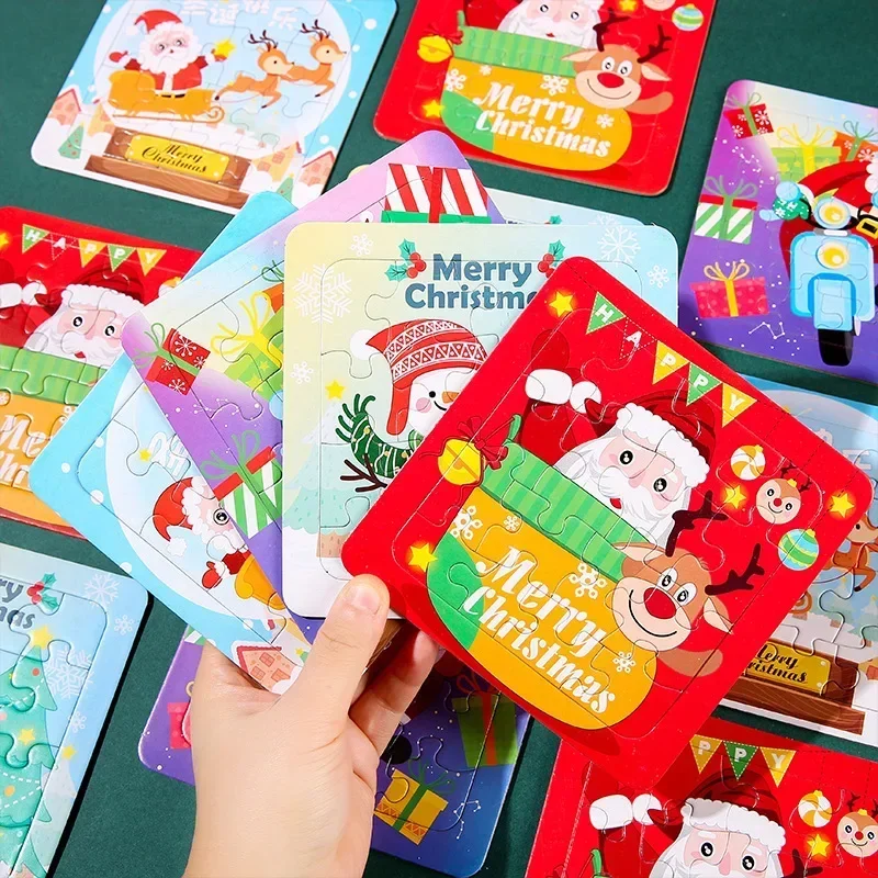 1Pcs Cute Santa Claus Snowman Paper Jigsaw Puzzles Graffiti Educational Toys for Kids Christmas Theme Party Favors School Prize