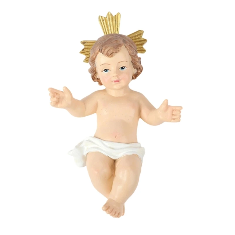  Baby Jesuses Figurine in Manger Catholic Christian Nativity Scene Statue Christmas Religious Decoration for Home Church