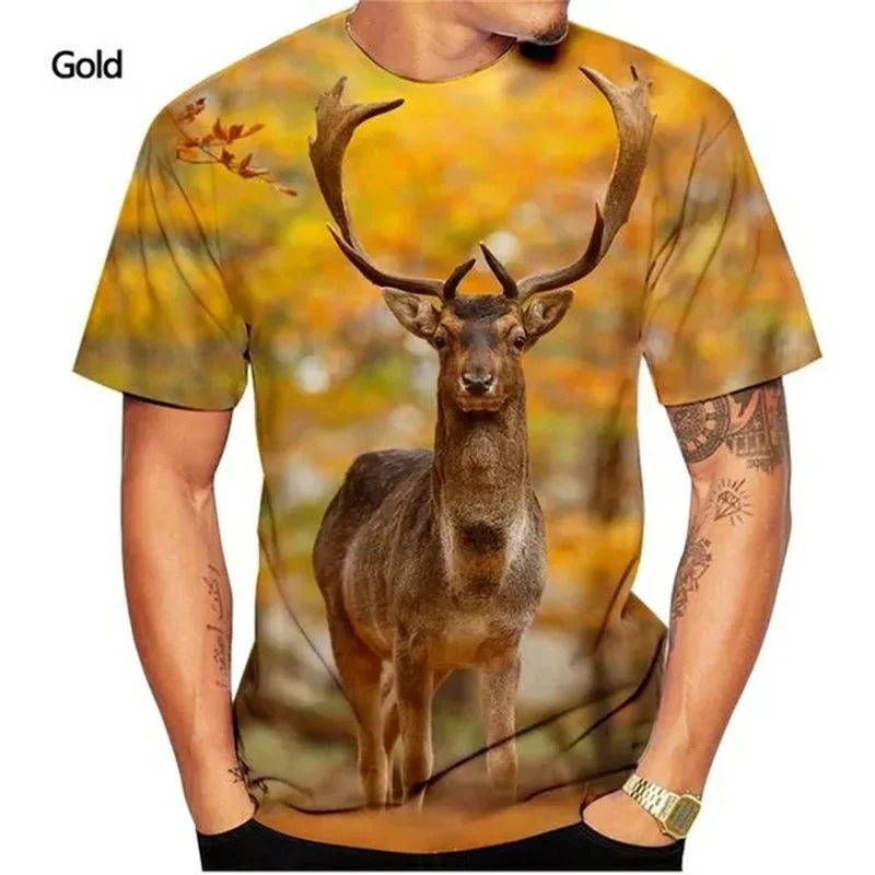 Animal Deer Graphic T Shirt for Men Clothes 3D Cervidae Printed T-shirt Tops Tees Harajuku Fashion Womens Clothing Short Sleeve