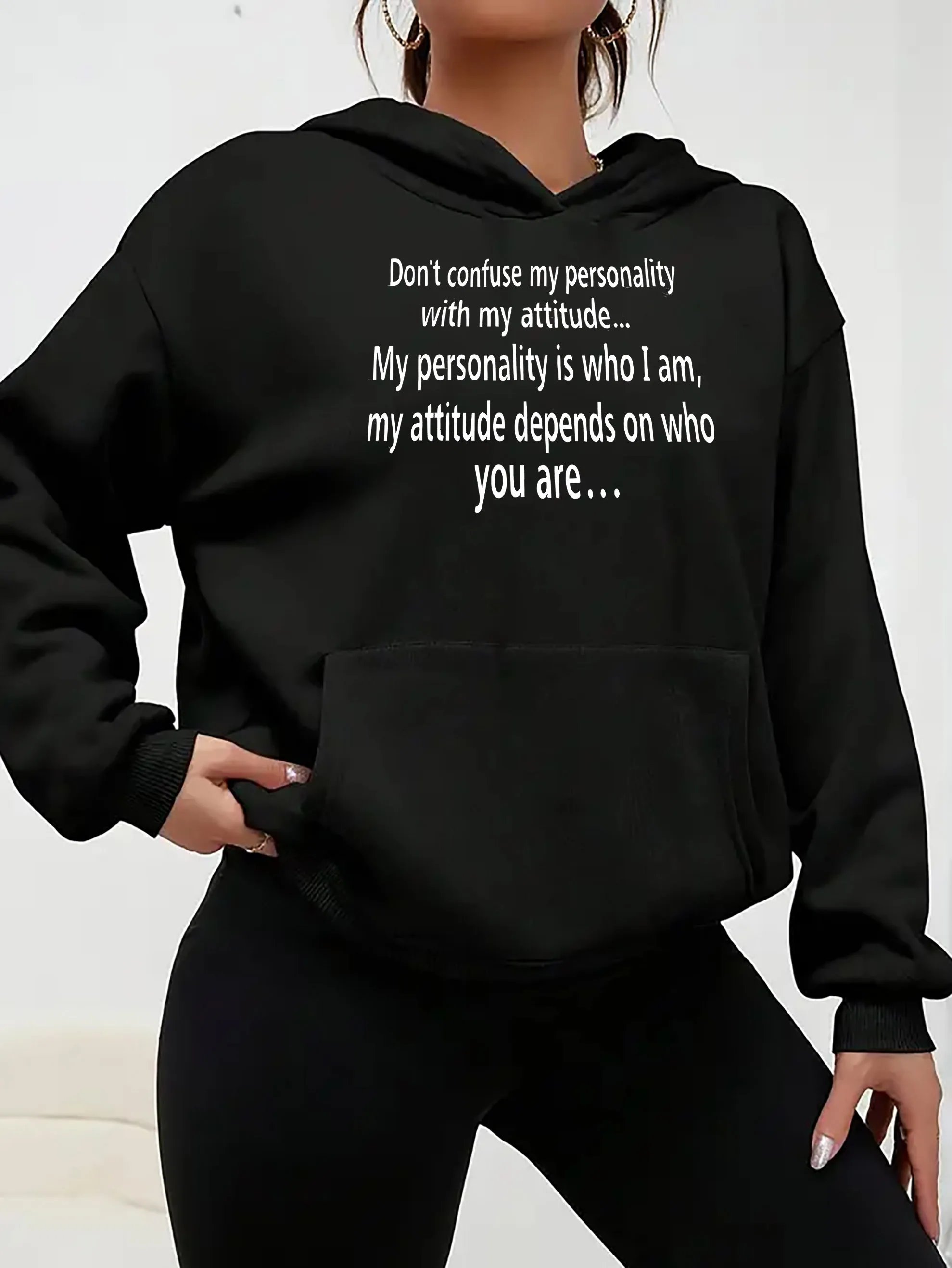 

Motivational quotes plus fleece hooded sweatshirt with kangaroo pocket - casual pullover, suitable for all seasons